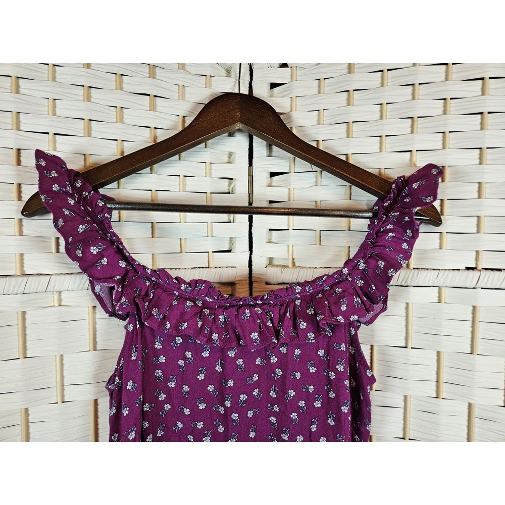 Loft Womans Long Burgundy Floral Dress Sz 10 Bloomcore Cottagecore - Picture 2 of 13